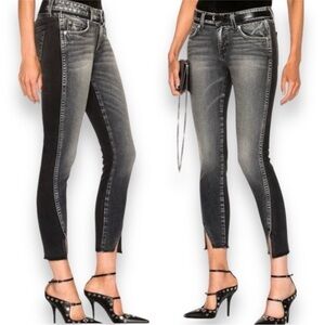 AMO Twist Hem Mid Rise Ankle Jeans In Dark & Stormy Size 28